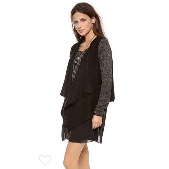 House of Harlow 1960 Celine Black & Gold Open Front Knit Cardigan S - Picture 1 of 6